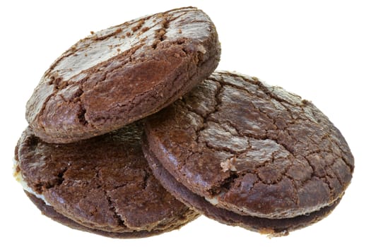 Appetizing chocolate chip cookies isolated on white background.