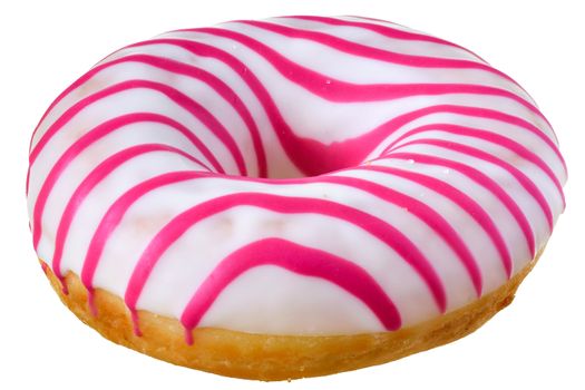 Strawberry donut covered with pink icing Isolated on white background.