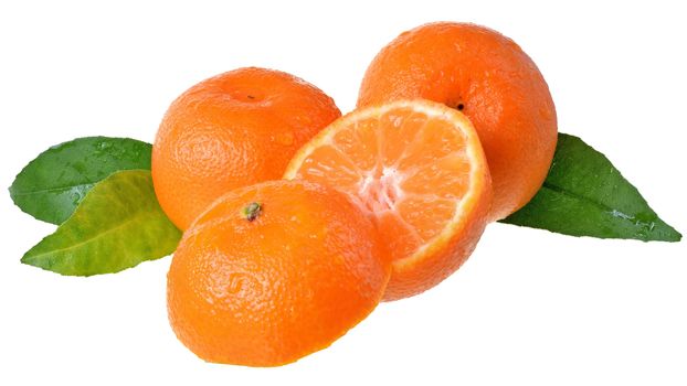 tangerine cut with leaf isolated on white background