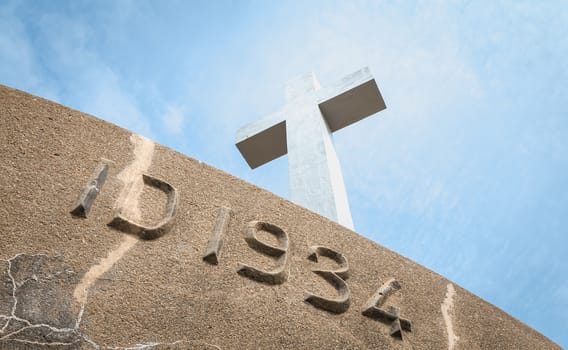 detail view on the Calvary of the sailors of the Pointe du Chatelet built in 1934 on the island of Yeu, France