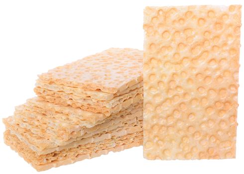 Heap slice of crispbread isolated on white background.