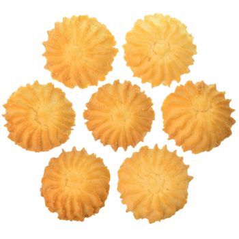 Homemade shortbread cookies isolated on white background.