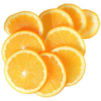 Ripe slice orange top view on a white background