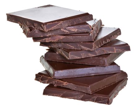 Cubes of chocolate tower isolated on a white background.