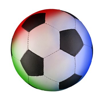 A colored football (soccer) ball with black pentagons and white hexagons.