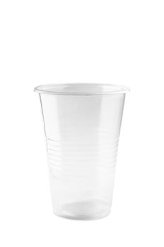 Translucent empty plastic glass on white background