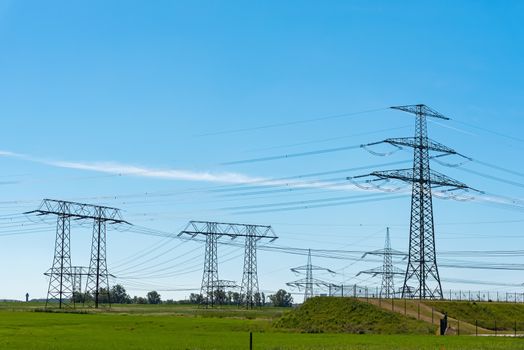 Electric pylons and power transmission lines seen in Germany