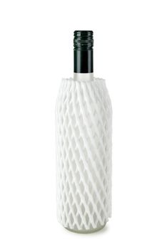 Bottle protected by a polystyrene mesh package, isolated on white background