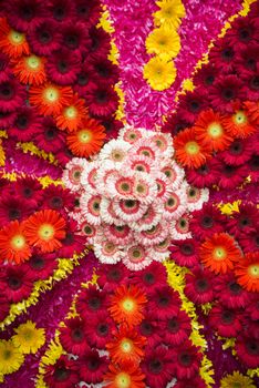 colorfull flowers at the Festa da Flor or Spring Flower Festival in the city of Funchal on the Island of Madeira in the Atlantic Ocean of Portugal.  Madeira, Funchal, April, 2018