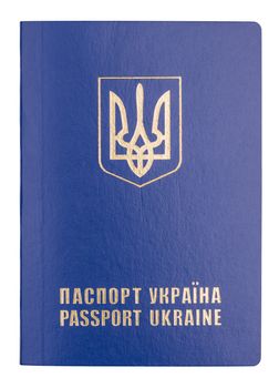 New blue Ukrainian International Passport isolated on white