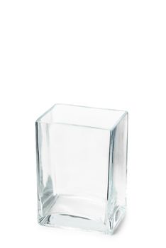 An empty Parallelepipedic transparent crystal vase isolated on white background