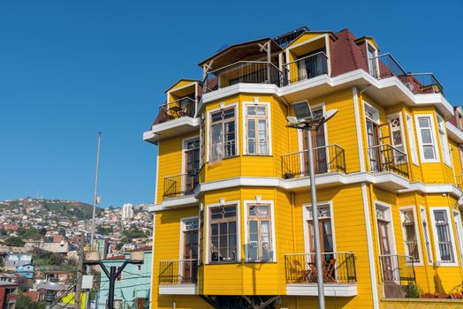 Beautiful traditional building seen in Valparaiso, Chile