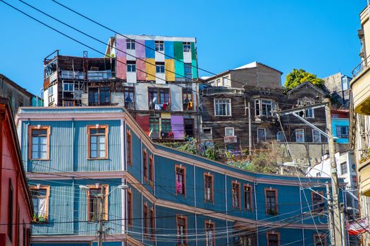 Colorful old houses seen in Valparaiso, Chile