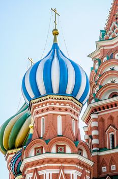 A detail of the colored steeples ot Saint Basil's Cathedral in Moscow