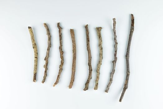 Pile of dry twigs on white background	