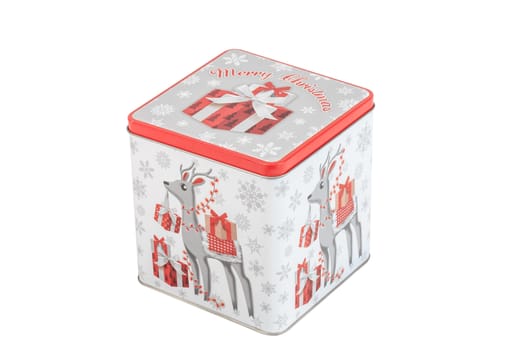 Mulhouse, France - December 29, 2017: Christmas tin box containing gingerbreads coated with dark chocolate - Alsatian specialty during the end-of-year festivities in studio