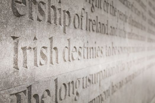 Dublin, Ireland - February 13, 2019: Architecture detail of the War Memorial building Arbor Hill Memorial to the historic downtown townscape on a winter day