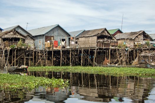 Homes on stilts on the floating village of Kampong Phluk on the Tonle Sap lake in Siem Reap province, Cambodia.