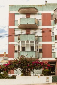 Lisbon, Portugal - October 9, 2015: architectural detail of a typical suburban residential building on a fall day