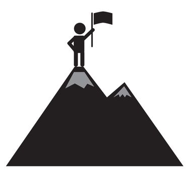 a man on the mountain top icon on white background. achievement of man on mountain top icon.
