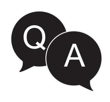 questions & answers speech bubbles flat icon on white background. Q&A sign.