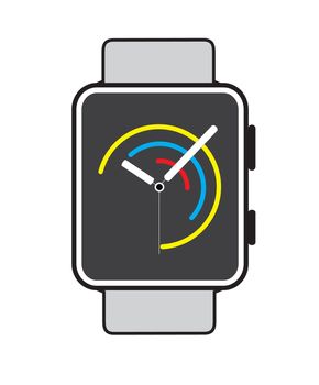 Smart watch isolated with icons on white background.