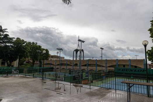 foligno.italy june 14 2020 :Foligno tennis sports center next to the famous horse quintana