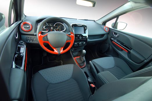 the inside of the passenger car, front view