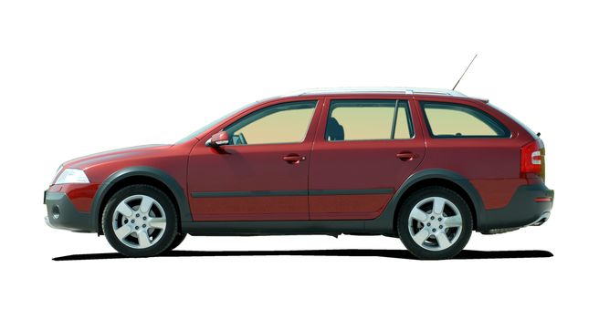 red station wagon on white background