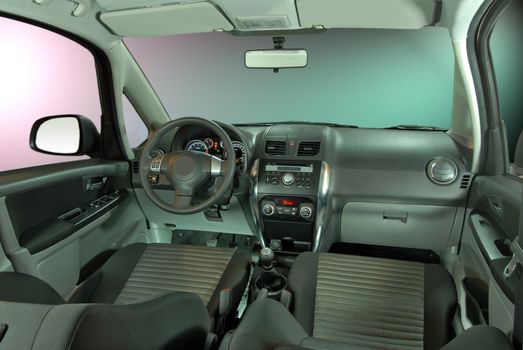 the inside of the passenger car, front view
