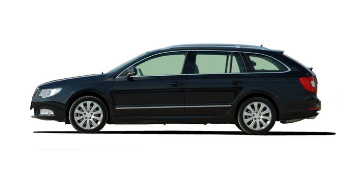large black station wagon isolated on white background