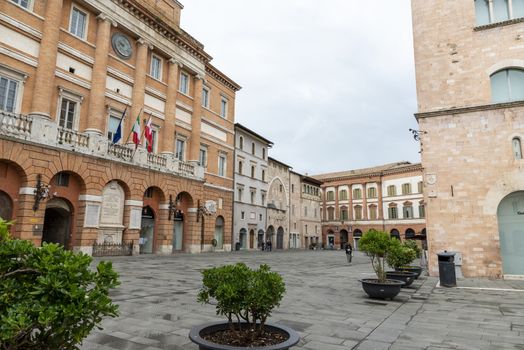 foligno.italy june 14 2020 :main square of foligno where there is the municipality and the church of san feliciano