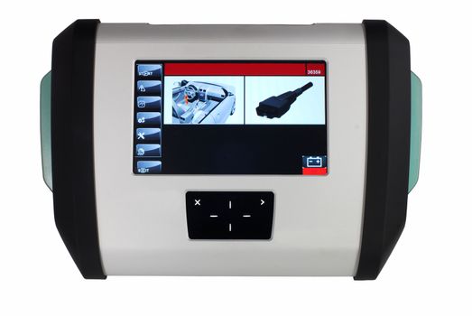 electronic car diagnostic device on white background