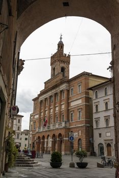 foligno.italy june 14 2020 :municipality of foligno large structure with tower province of perugia