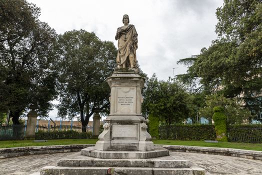 foligno.italy june 14 2020 :monument outside the pedestrian center of foligno near the tennis sports center