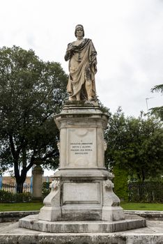 foligno.italy june 14 2020 :monument outside the pedestrian center of foligno near the tennis sports center