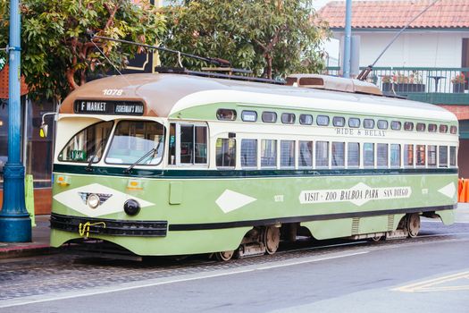 San Francisco tram on a cool winter's morning near Fisherman's Wharf in California USA