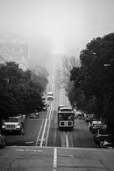 San Francisco tram on a cool winter's morning near Fisherman's Wharf in California USA