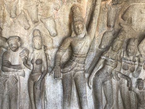 Bas relief sculptures found in the cave temples and it comprised of the group of monuments at Mahabalipuram