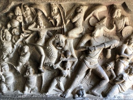 Bas relief sculptures found in the cave temples and it comprised of the group of monuments at Mahabalipuram