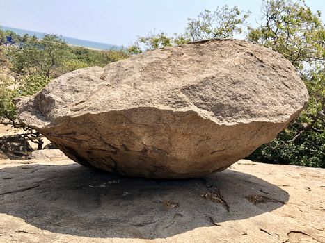 Monolithic granite rocks are found in the top of the cave temples at Mahabalipuram