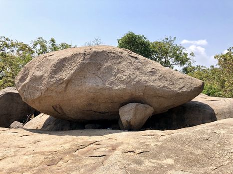Monolithic granite rocks are found in the top of the cave temples at Mahabalipuram
