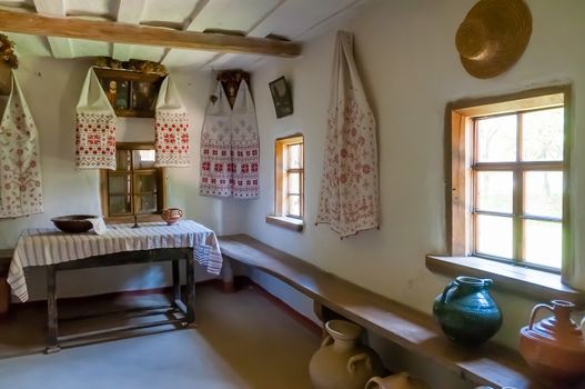 Interior detail of typical ukrainian antique house, in Pirogovo near Kiev