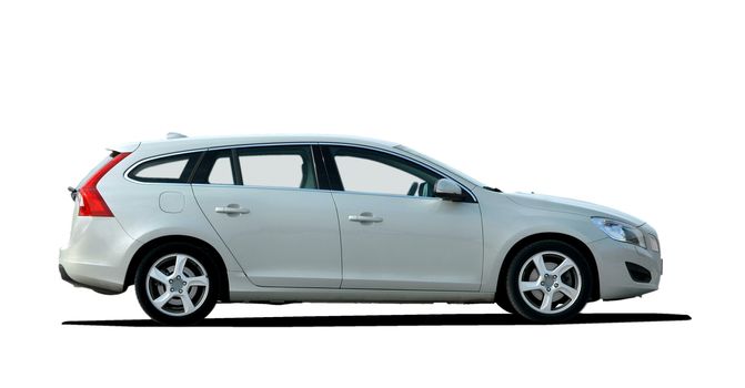 white station wagon on white background