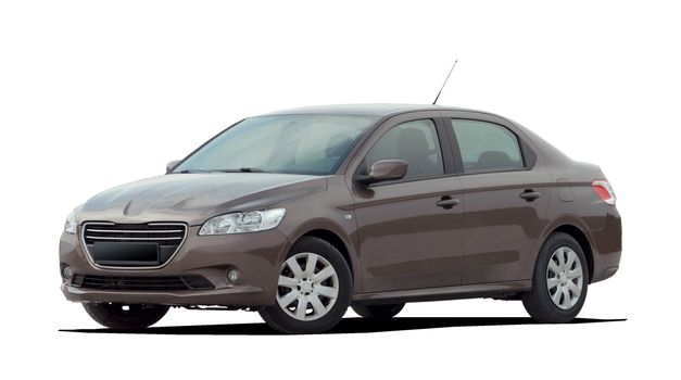 brown small sedan car on white background