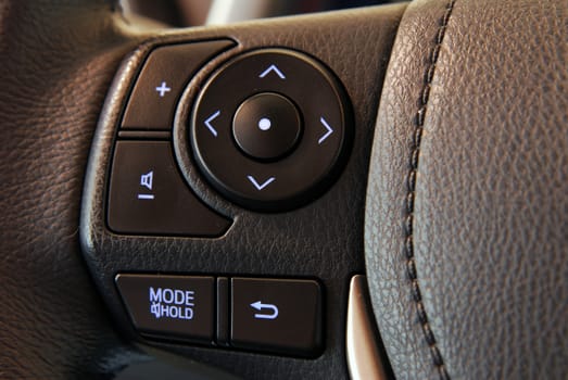 detail on the steering wheel with controls