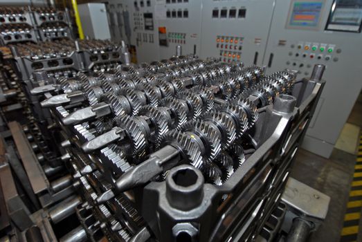 automotive transmission parts on a production line
