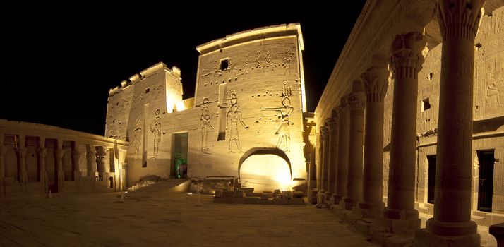 Main entrance to the Temple of Isis on Philae Island in Aswan at night