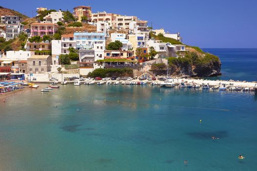 BALI, THE CRETE ISLAND, GREECE - JUNE 5, 2019: The beautiful seaview to the harbour of Bali.