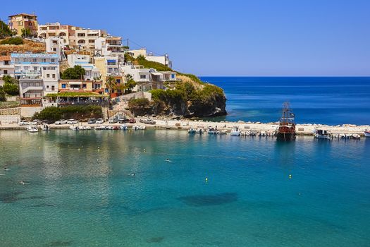 BALI, THE CRETE ISLAND, GREECE - JUNE 7, 2019: The beautiful seaview to the harbour of Bali.